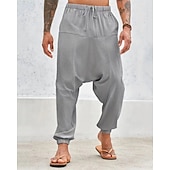 preiswerte Heim-Herren Baumwollhosen Hose Hosen Sommerhosen Strandhose Haremshose Tasche Kordelzug Elastische Taille Glatt Komfort Atmungsaktiv Täglich Festtage Urlaub Hawaiianisch Boho Armeegrün Weiß