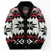 Men's Jacquard Sweater Cardigan Sweater Cropped Sweater Knit Sweater Ribbed Crochet Knit Regular Knitted Jacquard Snowflake Shawl Collar Fashion Classic Daily Wear Date Clothing Apparel Fall & Winter 8