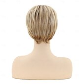 economico parrucca più vecchia-parrucche pixie ricci marroni per donne bianche capelli bianchi corti e soffici con frangia parrucca sintetica naturale resistente al calore