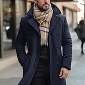 preiswerte Herren-Blazer &amp; -Anzüge-Herren Wintermantel Wollmantel Mantel Trenchcoat Outdoor Freizeitskleidung Herbst Winter Polyester warm Oberbekleidung Bekleidung Modisch Strassenmode Glatt Tasche Kargen Doppelreihiger Verschluss