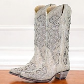 levne Cowboy &amp; Western Boots-dámské vintage westernové kovbojské boty zdobené drahokamy, vyšívaný kožený design pro svatby a zvláštní příležitosti