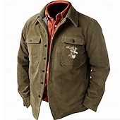 abordables veste chemise homme-Homme Cowboy Chemise en Velours Côtelé Veste chemise Surchemise manche longue Rétro Vintage Tribal Quotidien Automne hiver Col rabattu Chemises à col Boutons Impression 3D 2 poches 1 pc Vert Véronèse