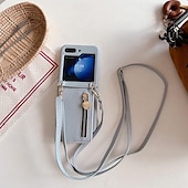 cheap Samsung Cases-Phone Case For Z Flip 5 Z Flip 4 Z Flip 3 Back Cover with Stand Holder Zipper with Lanyard Retro TPU PU Leather