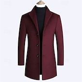 billiga Trenchcoat för män-Herr Yllekappa Rock Trenchcoat Lång trenchcoat Dagligen Semester Höst vinter Polyester Håller värmen Vindtät Ytterkläder Kläder Mode Klassisk Slät Ficka Kavajslag Enkelknäppt