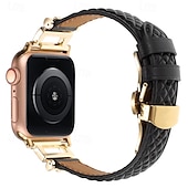 billiga Apple Watch-band-Läderband Kompatibel med Apple Watch klockband 38mm 40mm 41mm 42mm 44mm 45mm 49mm Elastisk Bling Diamond Fjärilsspänne Äkta Läder Strass Ersättningsurband för iwatch Ultra 2 Series 9 8 7 SE 6 5 4 3 2
