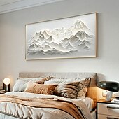 cheap Landscape Paintings-Handmade Original Snow Mountain Oil Painting On Canvas  Abstract Texture Winter Landscape Wall Art for Home Decor With Stretched Frame/Without Inner Frame Painting