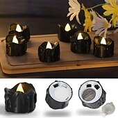 cheap Halloween Lights-Black Flameless Teardrop Candle Lights Yellow Twinkle Tea Light Candle with Glitter Decoration Freestanding Plastic Round Single Wick for Various Room Types Valentine&#039;s Day  Halloween Christmas