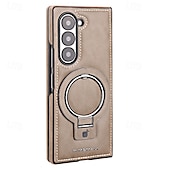 お買い得  サムスン用ケース-Samsung Galaxy Z Fold 6 Z Fold 5 Z Fold 4 Z Fold 3 用のスタンドホルダー付きバックカバー、ワイヤレス充電対応、ショックプルーフ、レトロTPU PUレザー