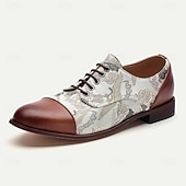cheap Jacquard shoes-Men&#039;s Faux Leather and Jacquard Oxford Shoes - Vintage Lace-Up Dress Shoes with Crane Print for Formal and Casual Wear