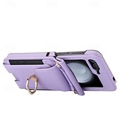 cheap Samsung Cases-Phone Case For Samsung Galaxy Z Flip 7 Z Flip 6 Z Flip 5 Z Flip 4 Z Flip 3 Back Cover Ring Holder with Lanyard with Wrist Strap Retro TPU PU Leather