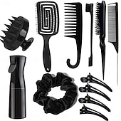 cheap Hair Styling Accessories-12pcs Complete Hair Styling Comb Set - Versatile Detangling &amp; Teasing Combs, Edge &amp; Rat Tail Brushes, Scalp Massager, Spray Bottle - Ideal for All Hair Types &amp; Daily Use