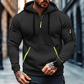 preiswerte Basic-Hoodies für Herren-Herren Hoodie Sweatshirt Kapuze Hoodie mit Viertelreißverschluss Schwarz Rote Marineblau Königsblau Khaki Mit Kapuze Glatt Zip Tasche Sport &amp; Natur Täglich Festtage Strassenmode Cool Brautkleider