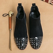 levne Boty Chelsea-pánské chelsea boty z umělého semiše s cvočky s elastickými bočními panely - trendy nazouváky pro módní outfity