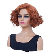 economico Parrucche storiche-Parrucca corta ondulata per donne capelli ricci parrucca sintetica naturale con divisione centrale parrucca piena adatta per cosplay carnevale uso quotidiano parrucche di Halloween