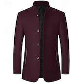 billiga Trenchcoat för män-Herr Vinterkappa Yllekappa Trenchcoat Dagligen Semester Höst vinter Polyester Håller värmen Ytterkläder Kläder Mode Klassisk Slät Ficka Hög krage Enkelknäppt