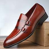 Χαμηλού Κόστους Ημιεπίσημο-ανδρικά loafers από ψεύτικο δέρμα με σχέδιο κροκόδειλου με λεπτομέρεια με διπλή αγκράφα - κομψά παπούτσια για επίσημες περιστάσεις και επαγγελματικές συναντήσεις