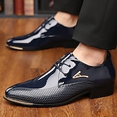 baratos Formal-sapatos oxford masculinos de couro envernizado - sapatos sociais elegantes com cadarço e design texturizado para negócios e ocasiões especiais
