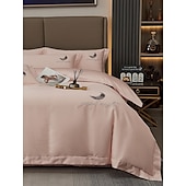 economico Collezione d&#039;elite-Set copripiumino da 4 pezzi, 100% cotone biologico, tessuto morbido e traspirante, include copripiumino e federe per un sonno confortevole.
