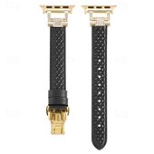 billiga Apple Watch-band-Läderband Kompatibel med Apple Watch klockband 38mm 40mm 41mm 42mm 44mm 45mm 49mm Elastisk Bling Diamond Fjärilsspänne Äkta Läder Strass Ersättningsurband för iwatch Ultra 2 Series 9 8 7 SE 6 5 4 3 2