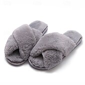 cheap Home Slippers-Women&#039;s Fuzzy Cross Band Slippers Memory Foam Home House Shoes with Open Toe Comfortable
