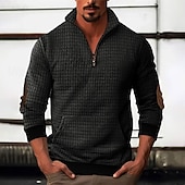 economico Felpe di base-Per uomo Maglia Felpa a nido d&#039;ape Felpa con zip corta Nero Bianco Blu marino Cachi Grigio scuro Mezza zip Semplice Patchwork A coste Tasca Frontale Quotidiano Ferie Uscire senza stampa Poliestere