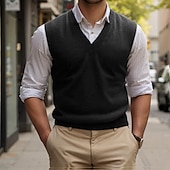 cheap Men&#039;s Pullover Sweater-Men&#039;s Sweater Ribbed Knit V Neck Solid Color V Neck Elegant Vintage Formal Home Clothing Apparel Bishop Sleeve Fall Winter Wine Red Dark Navy M L XL