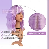 abordables Perruques Synthétiques Sans Bonnet-perruque courte colorée bouclée ondulée synthétique bob perruques avec frange aérienne perruques naturelles pour femmes
