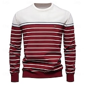 preiswerte Herren Elite Hoodies &amp; Sweatshirts-Herren Pullover Gerippt Stricken Normale Oberteile Farbblock Gestreift Rundhalsausschnitt Strickware Täglich Outdoor Urlaub Bekleidung Frühling Herbst Wein Marineblau S M L