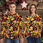billiga Roliga jultröjor och huvtröjor-Jul Julbelysning Pullover Rolig jultröja 3D-utskrift 3D Jul Framficka Grafisk Till Par Herr Dam Vuxna Jul Maskerad 3D-utskrift Fest Festival