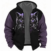 abordables Estampado animal-Navidad Hombre Gato Sudadera Sudaderas Sudadera Manga Larga Sudadera con capucha Con Capucha Moda Impresión 3D Festivos Viaje Amarillo Azul Piscina Cremallera Bolsillo Correa Otoño Invierno Diseñador