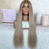 baratos Perucas de seda frontais de cabelo natural-Cabelo humano remy 13x4 Lace Front Peruca Parte do meio Cabelo Brasileiro Liso Multi Cores Peruca 130% 150% Densidade do Cabelo Cabelo Ombre Cabelo com Luzes / Reflexos Sem cola Para Feminino Longo