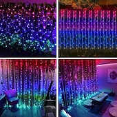abordables Guirlandes solaires-Rideau lumineux solaire d&#039;extérieur avec télécommande, 8 modes d&#039;éclairage, guirlande lumineuse 3 x 3 m, 300 LED, étanche IP65, pour Noël, fête, mariage, maison, jardin, mur, salon, chambre à coucher,