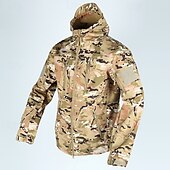 preiswerte Herrenjacken &amp; Herrenmäntel-Herren Soft Shell Jacke Hoodie Jacke Wanderjacke Taktische Jacke Täglich Urlaub Windundurchlässig warm halten Tasche Herbst Winter Glatt Modisch Klassisch Mit Kapuze Standard Kamel Schwarz Khaki
