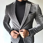 abordables Chaqueta de sport-Chaqueta de hombre de terciopelo abrigo deportivo blazer moda casual en color sólido gris de ajuste estándar de un solo botón