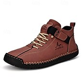 cheap Ankle Boots-Men&#039;s White Faux Leather High-Top Ankle Boots – Handcrafted Stitching, Lace-Up Design with Velcro Strap, Rugged Non-Slip Sole for Outdoor and Casual Wear