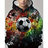 billiga Pojkens 3D Sporter &amp; Spel-Pojkar 3D Grafisk Fotboll Huvtröja Långärmad Vår Höst Mode Streetwear Barn 4-12 år Huva Utomhus Ledigt Dagligen Normal