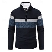 economico maglione pullover da uomo-Per uomo Pullover Maglione Maglioni con zip a un quarto Maglione lavorato a maglia A coste Maglia Standard Lavorato a maglia Vello Color Block Chiusura lampo quarto Di tendenza Essenziale Da tutti i