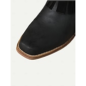 abordables Cowboy y botas occidentales-Botines estilo western con flecos negros y detalles tachonados para mujer: botines de vaquera de estilo vintage para uso informal y festivo