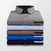 tanie Męskie koszule zapinane na guziki-Męskie Koszule eleganckie Koszula zapinana na guziki Koszula z kołnierzykiem Nieżelazna koszula Równina Ślub Praca Biały Rumiany róż Granatowy Królewski błękit Długi rękaw Kołnierz Na każdy sezon