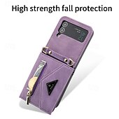 お買い得  サムスン用ケース-電話 ケース 用途 Zフリップ6 Z Flip 5 Z Flip 4 Z Flip 3 バックカバー スタンド付き ジッパ－ ストラップ付き レトロ風 TPU PUレザー