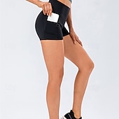 cheap Yoga Leggings &amp; Tights-Women&#039;s Gym Shorts Yoga Shorts Workout Shorts with Phone Pocket High Waist Yoga Gym Workout Pilates Shorts Black White Yellow Sports Activewear Stretchy Slim