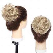 baratos Puxos-Coques Bolo de cabelo Com Presilha Cabelo Sintético Pedaço de cabelo Alongamento Ondulado Festa Diário Roupa Diária Loiro