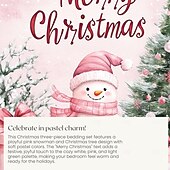 お買い得  クリスマスの寝室-クリスマス用掛け布団カバーセット。雪だるまデザインのピンク。クリスマスのお祝いのホリデー寝具には、掛け布団カバーと枕カバーが含まれており、寝室に気まぐれな季節感を加えるのに最適です。