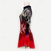 voordelige Schaatsjurken-Kunstschaatsjurk Dames Voor meisjes Schaatsen Jurken Zwart / rood Lapwerk Netstof Hoge Elasticiteit Opleiding Wedstrijd Kunstschaatskleding Klassiek Kristal / Bergkristal Lange mouw Schaatsen