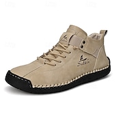 cheap Ankle Boots-Men&#039;s White Faux Leather High-Top Ankle Boots – Handcrafted Stitching, Lace-Up Design with Velcro Strap, Rugged Non-Slip Sole for Outdoor and Casual Wear