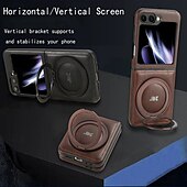 baratos Capa Samsung-telefone Capinha Para Samsung Galaxy Z Virar 6 Z Flip 5 Z Flip 4 Z Flip 3 Capa traseira Com Suporte Suporte para carregamento sem fio Antichoque Retro TPU Couro PU
