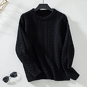 economico Colori solidi-Per donna Felpa Giornaliero Da ufficio Essenziale Tinta unica Cavi Girocollo Testurizzato Manica lunga Top regolari Maglia Fine settimana Nero Beige Autunno Inverno