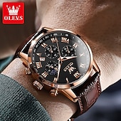 abordables Montres à quartz-Montre en Quartz pour Hommes OLEVS Montre de Mode Décontractée avec Phase de Lune Calendrier Lumineux Chronographe Montre en Cuir