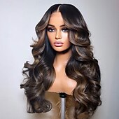 abordables Perruques à dentelle frontale-Perruque Cheveux vierges non transformés 13x4 devant en dentelle Cheveux Péruviens Bouclé Multicolore Partie médiane Femme Densité 130% 150% Mèches Colorées / Balayées Ligne de Cheveux Naturelle Sans