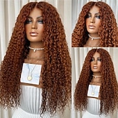 abordables Perruques à dentelle frontale-Perruque Cheveux vierges non transformés 13x4 devant en dentelle Cheveux Brésiliens Bouclé Marron Partie libre Femme Densité 130% 150% avec des cheveux de bébé 100% vierge Sans colle Pré-plumé Longue